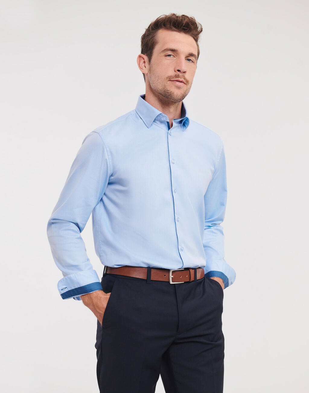 Tailored Contrast Herringbone Shirt LS - Vue 4