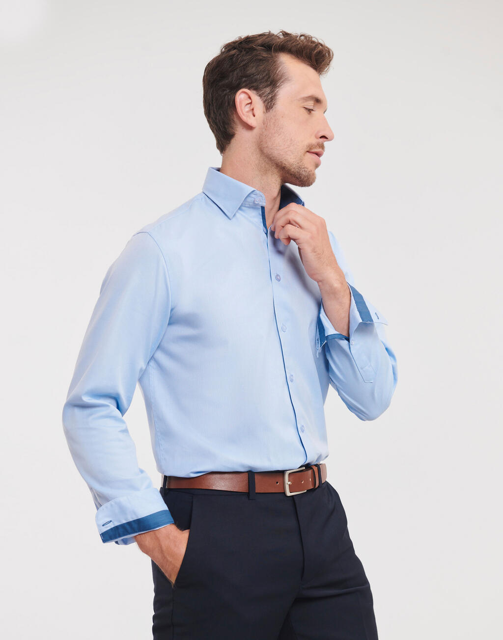 Tailored Contrast Herringbone Shirt LS - Vue 3