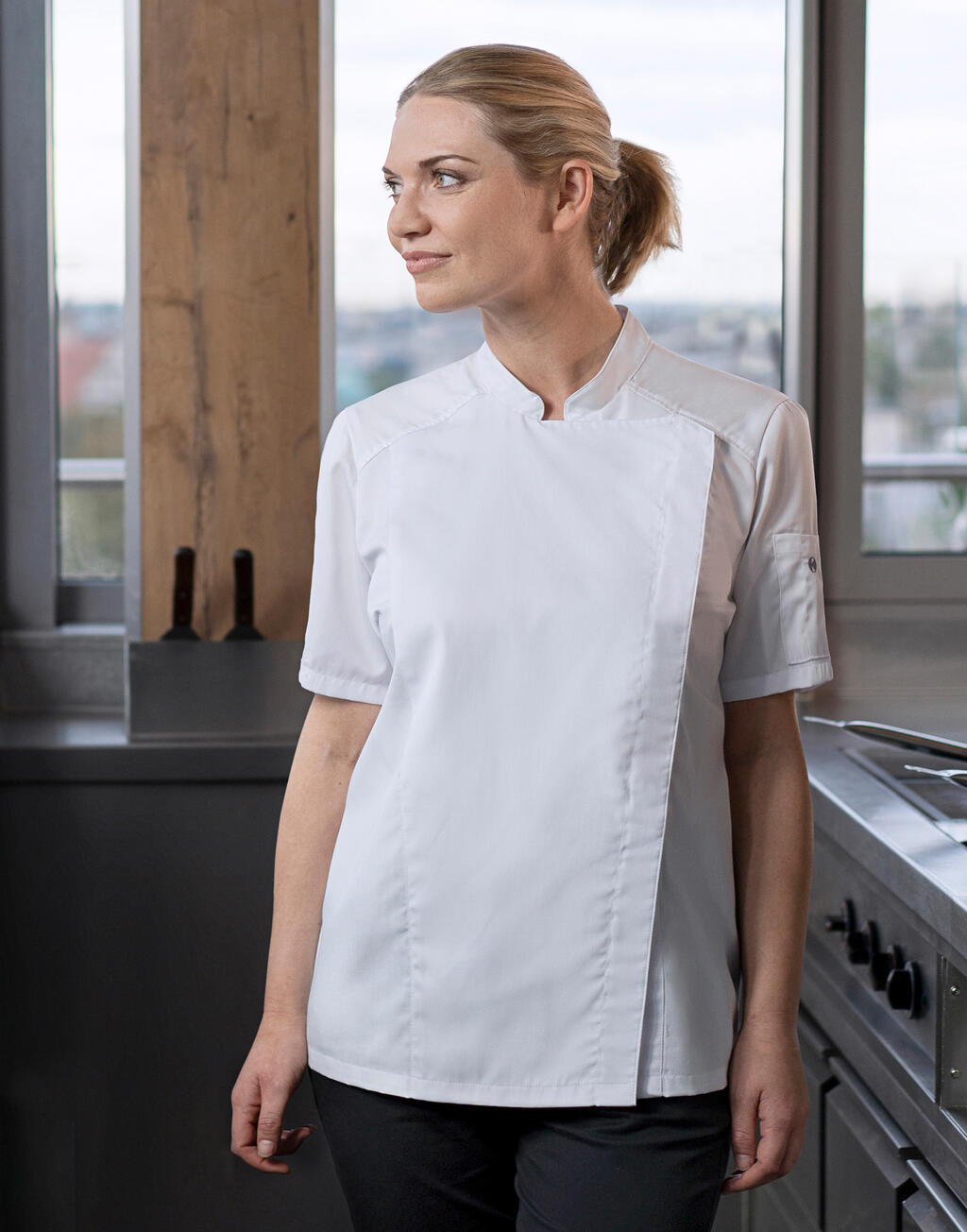Short-Sleeve Ladies' Chef Jacket Modern-Look - Vue 2