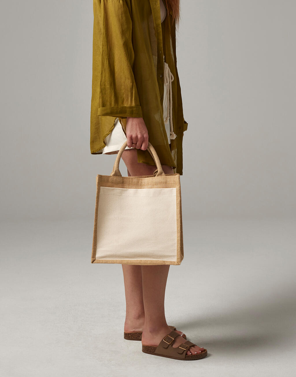 Cotton Pocket Jute Midi Tote - Vue 2