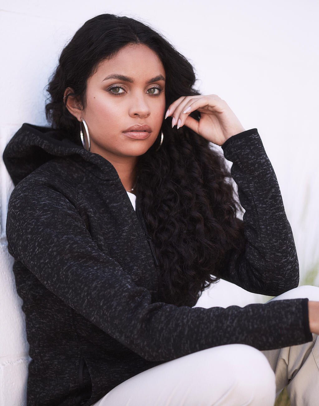 Lux Hooded Knit Fleece Jacket for women - Vue 3