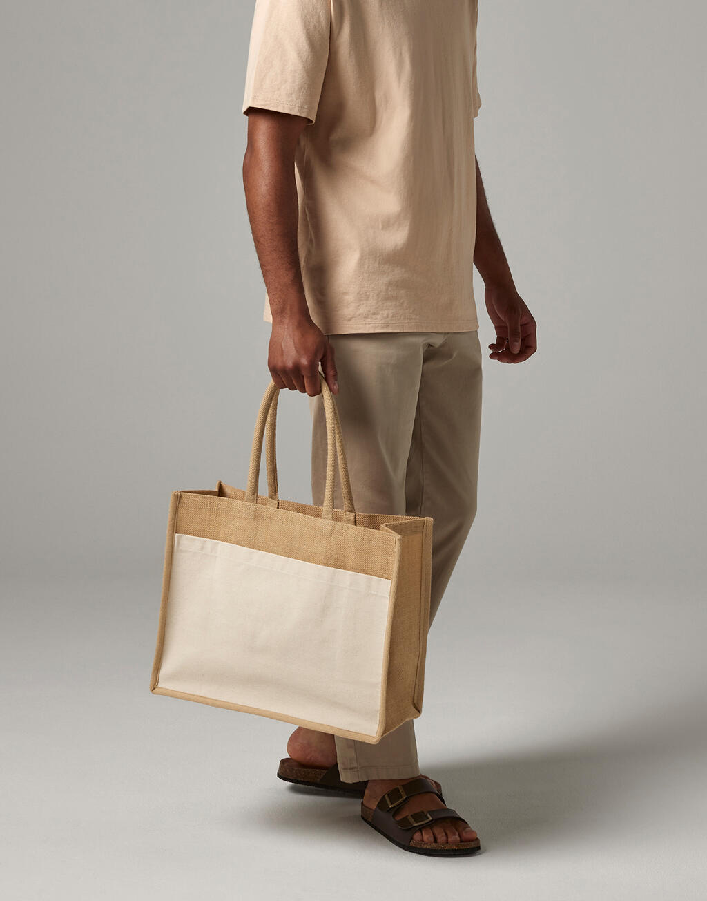 Cotton Pocket Natural Starched Jute Shopper - Vue 4