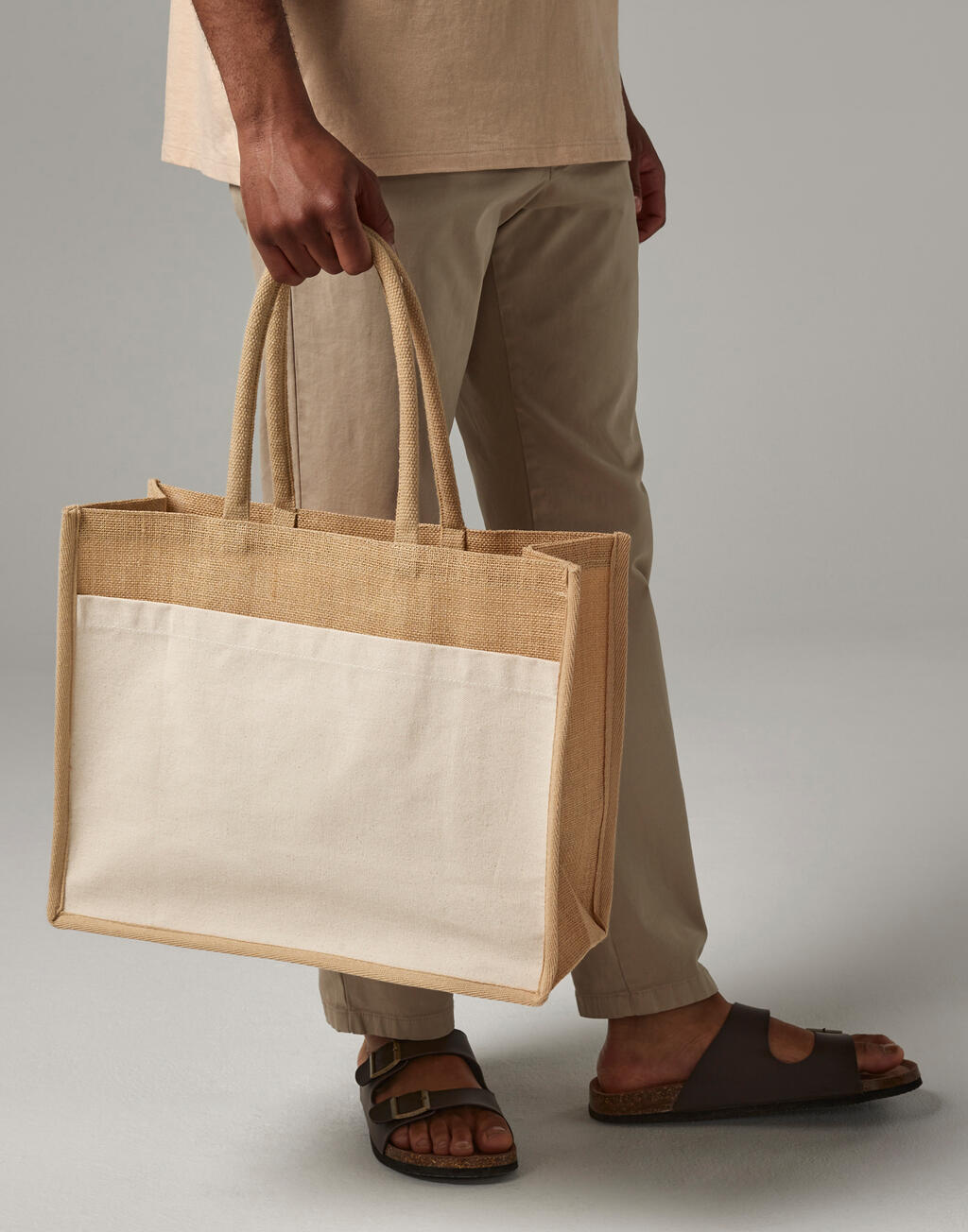Cotton Pocket Natural Starched Jute Shopper - Vue 3