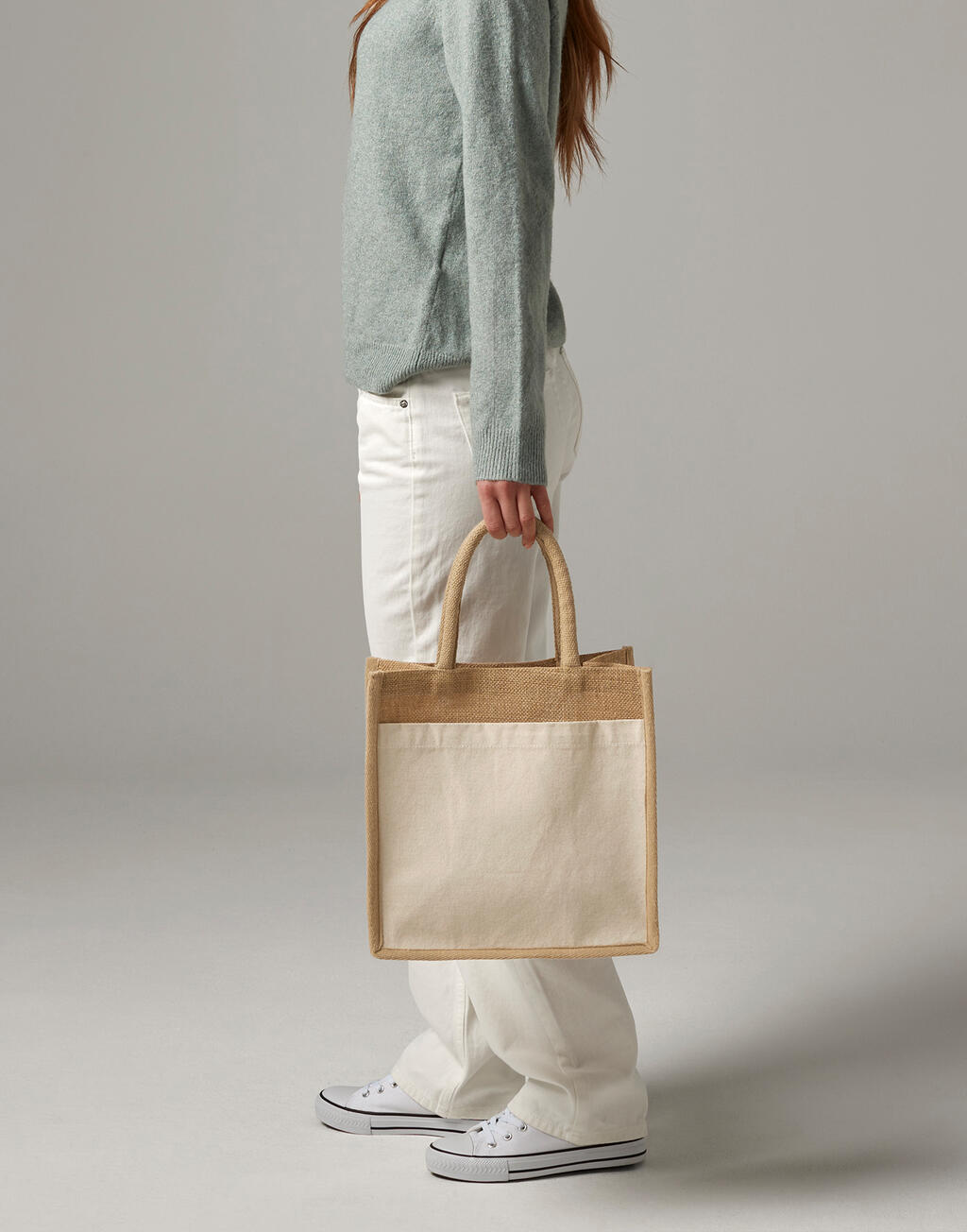 Cotton Pocket Natural Starched Jute Midi Tote - Vue 2
