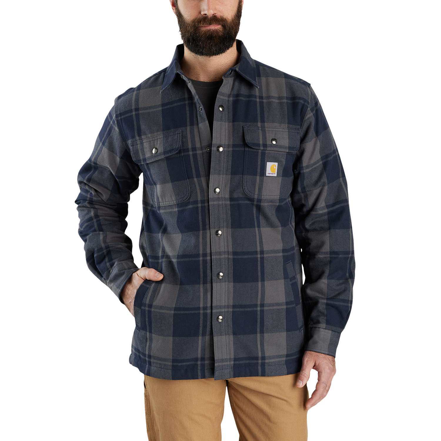 Relaxed Fit Heavyweight Flannel Sherpa-Lined Shirt Jac - Vue 2